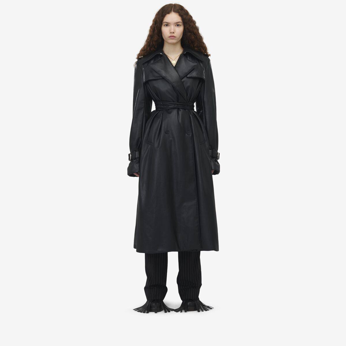 ALEXANDER MCQUEEN - Leather Double-breasted Trench Coat - Item 807926Q5ALW1000